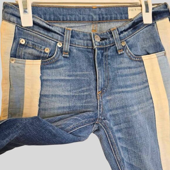 Rag & Bone Relay Skinny Jeans Women's Size 25 Blue Stripe Zip Ankle Designer - Picture 8 of 13